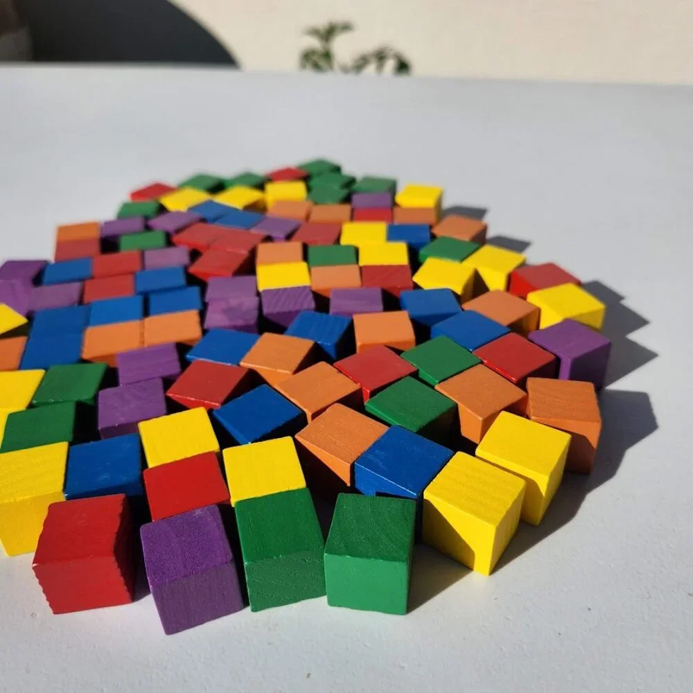 NEW Learning Resources Wooden Color Cubes 2 cm 100 Blocks 5 colors Math Manipula